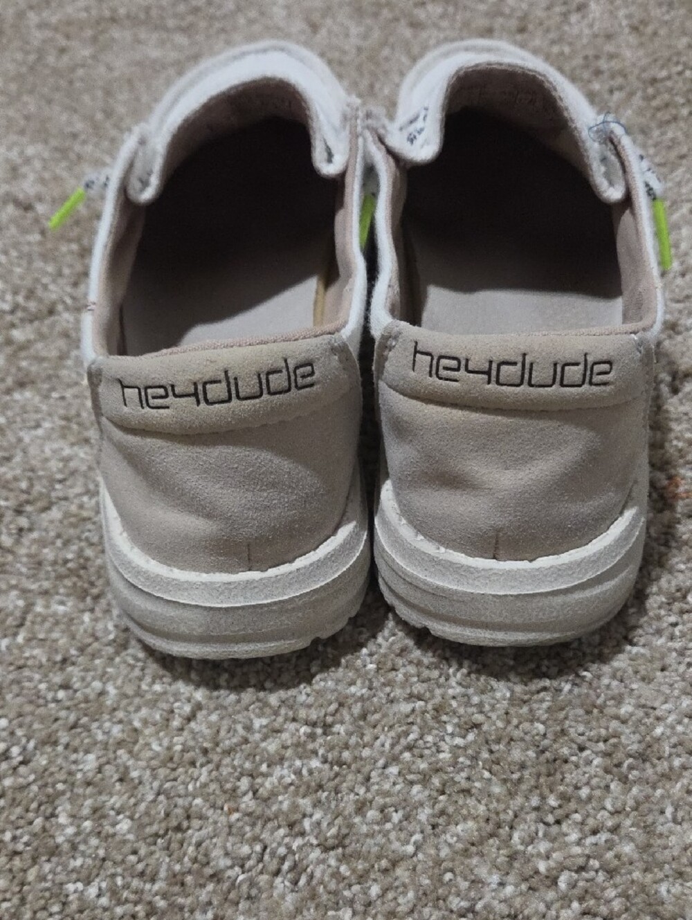 Hey Dude women’s White Canvas Slip-On with Tan Accents and Neon Highlights - Picture 5 of 7